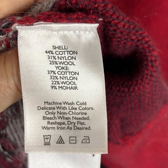 Eddie Bauer Women Fair Isle Knit Sweater Sz S Cotton  Wool Red Burgundy Cowlneck - Picture 5 of 7